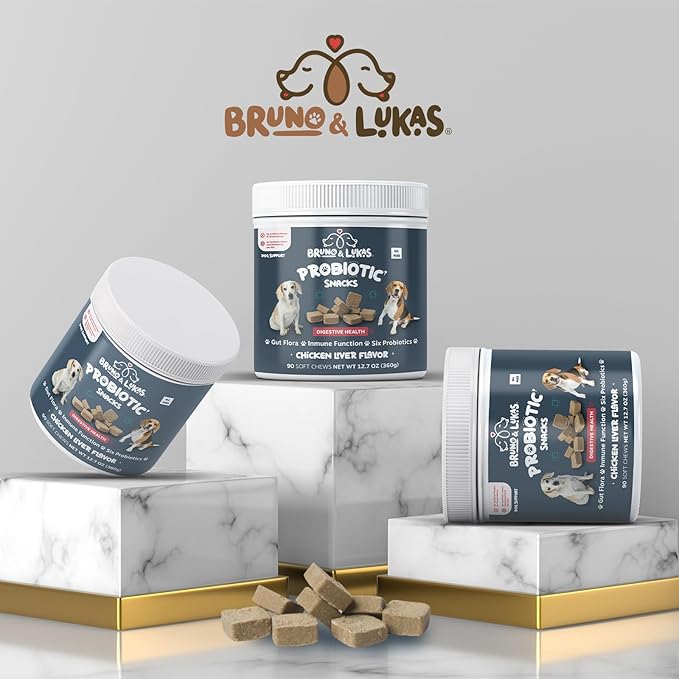 Bruno & Lukas Probiotics Treats for Dogs Support Gut Flora Health Diarrhea Digestive Itchiness Bowel Aid – Dog Supplement for Pet Immune System – Tasty Alternative Chicken Liver Flavor (90 Chews).