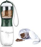 Portable Dog Water Bottle with Food Container,15oz Leak-Proof Pet Water Dispenser for Dogs, Cats, Puppies,Built-in Activated Carbon Filter for Travel,Hiking, Walking,and Outdoor Activities