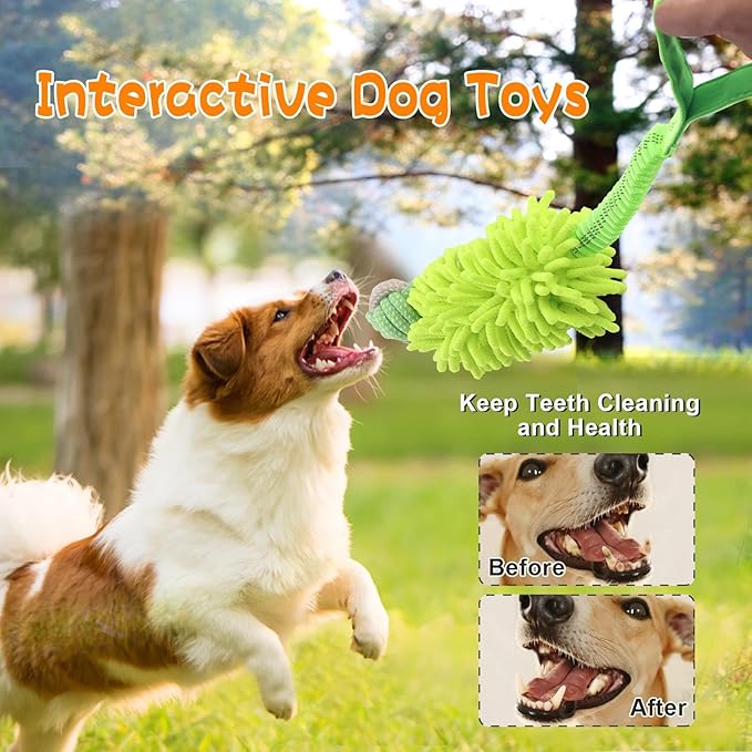 Dog Puppy Toys Dog Squeak Toys Plush Dog Toy with Dog Ropes Knots for Fun and Teeth Cleaning,Tug of War Toys, Puppy Chew Toys, Dog Rope Toys for Training Small, Large Dogs (Green, Dog Bite Ball Toy)