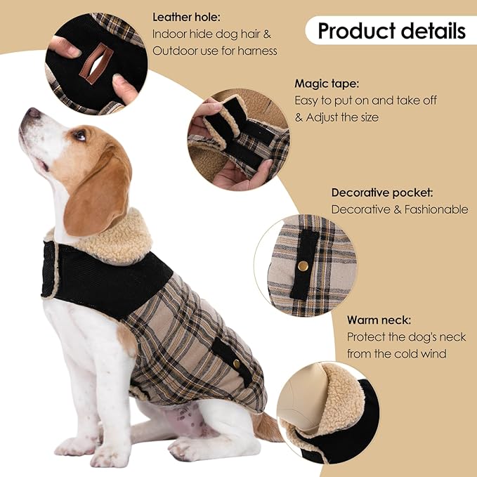 Dog Winter Jacket for Extra-Large Dogs, Pet Windproof Cold Weather Coats, Pets Clothes Snow Jacket, Golden Retriever, Labrador Retriever, Husky, Beige XL