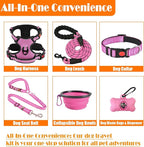 No Pull Dog Harness, Collar & Leash Set | Includes Dog Seat Belt, Collapsible Bowls & Poop Bag Dispenser. Ideal for Training, Walking, Hiking. Fits Small to Large Dogs(Pink-S)