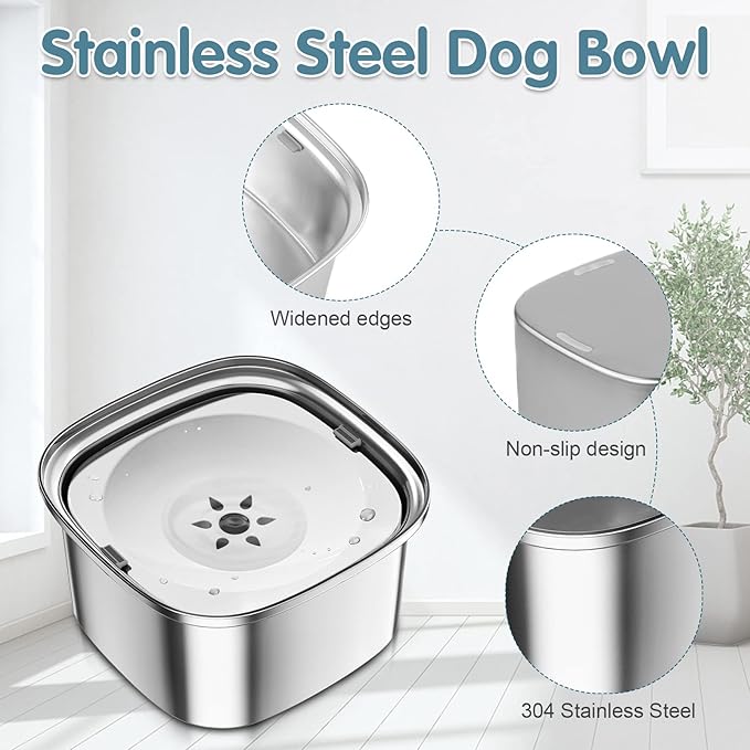 UPSKY 3L Dog Water Bowl 101oz Stainless Steel No Spill Large Capacity Dog Food Water Bowl Slow Water Feeder, Spill Proof Pet Water Dispenser Vehicle Carried Travel Water Bowls