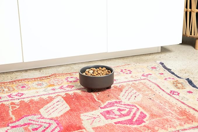 Waggo Uplift Ceramic Dog Bowl for Small Medium and Large Breeds - Heavyweight and Durable Pet Food and Water Dish Crock, Dishwasher Safe, Modern, Elevated Feeder (Small, Black)