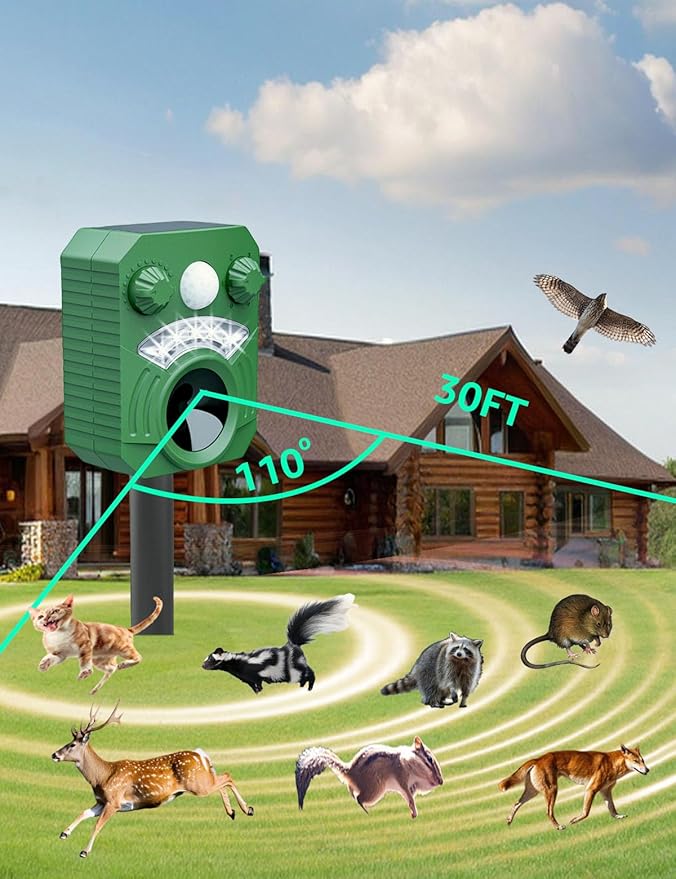 Pest Control Squirrel Repellent Deer Cat Repellent Outdoor Ultrasonic Pest Repeller Animal Scare Away