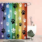 Dog Paws Shower Curtain Rustic Old Barn Wood Board Black White Cute Dogs Cat Pet Paw Abstract Animal Footprint Pattern Print Modern Bath Decor Curtains with Hooks 70Wx80H Inch