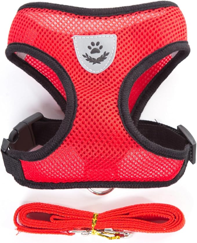shudyear Summer cat Chest Harness and Leash, Anti-Escape Adjustable Soft mesh cat Leash and Chest Harness Set for All Types of Cats cat Vests (Size S,Red)