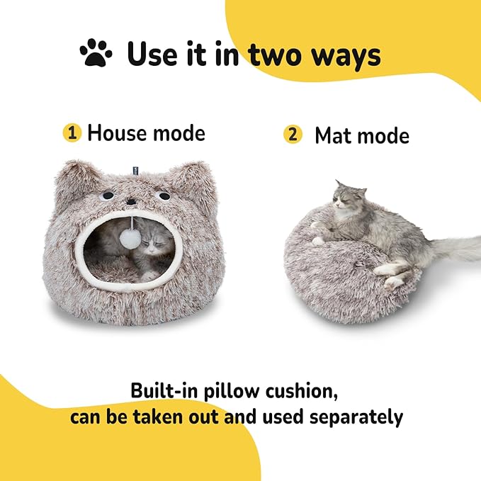 CATISM Cat Bed, Cat Beds for Indoor Cats, Cat Cave, Cat Cave for Indoor Cats, Cat Bed Cave, Large Cat Beds, Cozy Hooded Cat Bed with Soft Cushion, Removable Washable Cat Beds