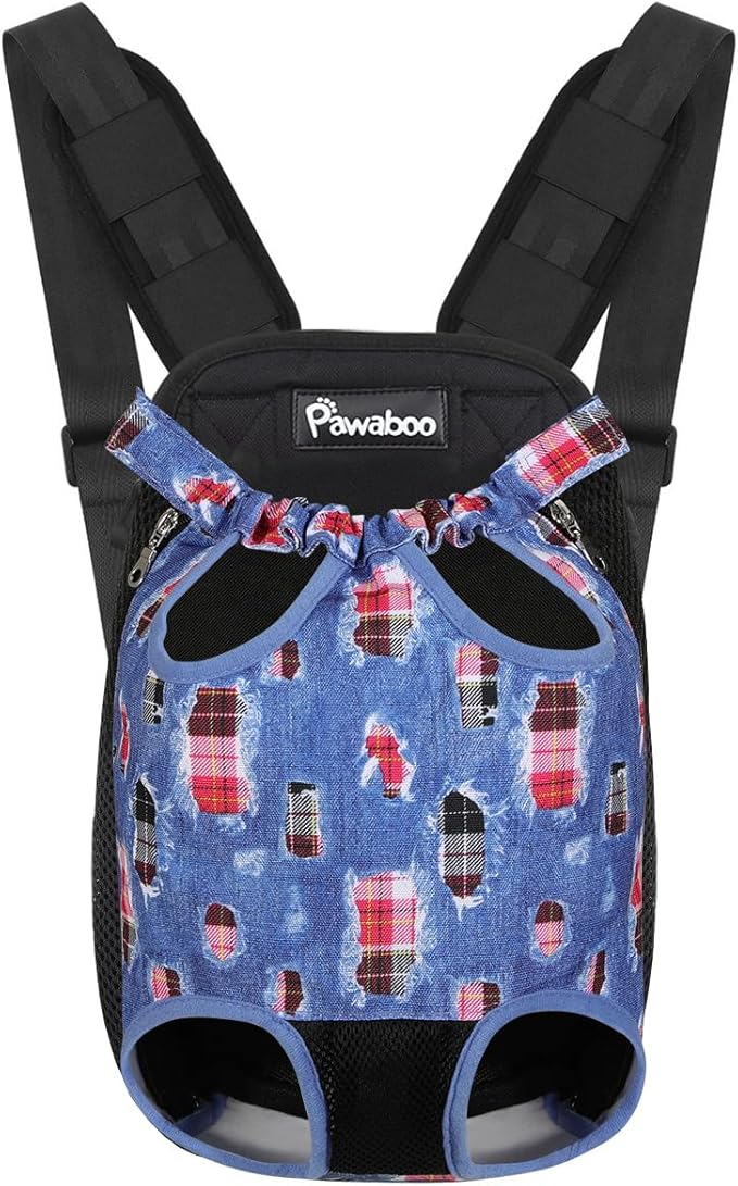 Pawaboo Pet Carrier Backpack, Adjustable Pet Front Cat Dog Carrier Backpack Travel Bag, Legs Out, Easy-Fit for Traveling Hiking Camping for Small Medium Dogs Cats Puppies, Large, Denim Blue