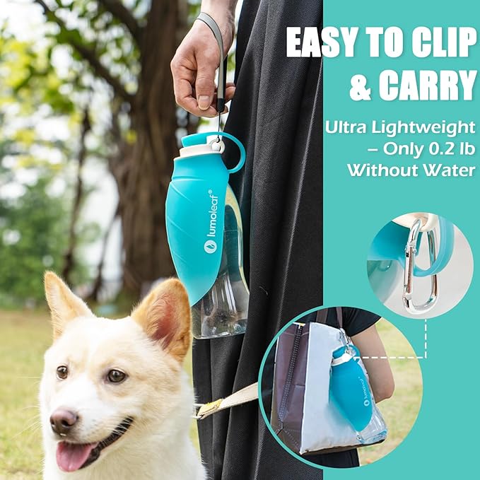 LumoLeaf Dog Water Bottle for Walking, Portable Pet Water Dispenser with Foldable Leaf Bowl – Lightweight Travel Bottle for Small & Medium Dogs, 20 fl oz