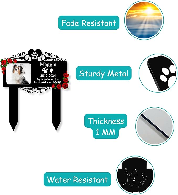 Custom Pet Grave Markers Dog Outdoor | Memorial Burial Markers for Your Furry Friend | Cemetery Grave Pet Headstones for Dogs | Custom with Photo Resting Place Sign for Paw Companions