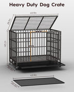 48In Heavy Duty Dog Crate, Indestructible Escape-Proof Kennel for Large Dogs, XL Dog Crates, Double Door, with Removable Tray and Wheels, Ideal for High-Anxiety Dogs