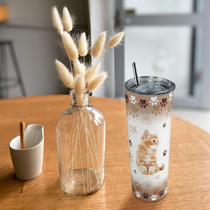 Cat Tumbler, Funny Cat Gifts for Cat Lovers, Cat Travel Mug/Coffee Mugs/Water Bottle, Cat Lover Gifts for Women, Cute Cat Stuff/Decor for Cat Lovers, Cat Themed Gifts for Women, Girls - Cat Cup 20 Oz