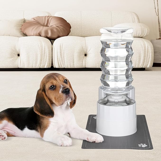 Sfozstra Large Dog Water Dispenser: 8L Automatic Stainless Steel White Water Feeder with Waterproof Pad - Raised Edge Water Dispenser for Dogs & Cats Easy Clean
