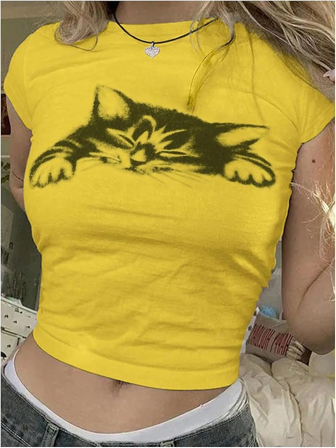 SOLY HUX Women's Y2k Crop Tops Kawaii Shirts Summer Graphic Short Sleeve T-Shirt Aesthetic Cropped Tees