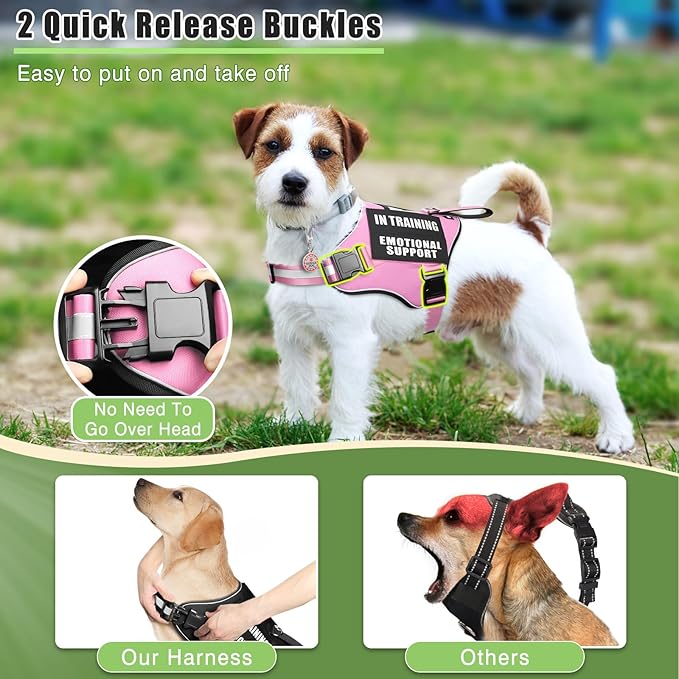 Service Dog Vest Harness+ID Tag+10 Patches,Metal Serivce Dog Tag&Reflective Emotional Support Dog Vest with Handle for Small Dogs,Easy Put On/Off for Training/Walking/Everyday Pink XS