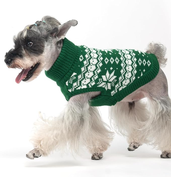 KOOLTAIL Cable Knit Dog Sweater Turtleneck, Cold Weather Pullover Classic Knitwear, Snowflake Pattern Thick Warm Winter Pet Clothes, Dog Christmas Sweater for Small Medium Large Dogs Cats,Green ML