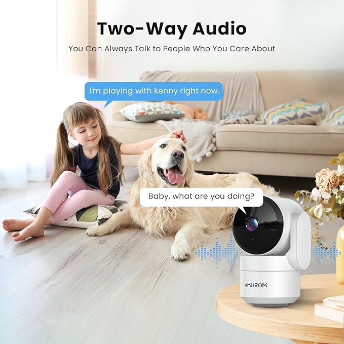 Indoor Camera for Home Security 360°, 1080p Pet Cameras with Pan&Tilt, Night Vision, Motion Detection, 2-Way Audio, Compatible with Alexa/Google Assistant, 2.4GHz WiFi, 2 Pack
