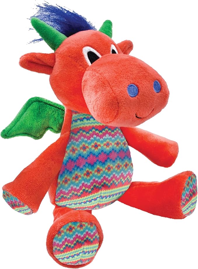 Huxley & Kent Funny Dog Toy w/Squeaker – Holiday Power Plush Squeaky Dog Toys for Small, Medium & Large Dogs – Soft Stuffed Animal for Indoor Play & Fetch - Fireball Dragon, Small