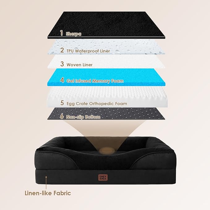 EHEYCIGA Memory Foam Dog Bed for Medium Size, Orthopedic Dog Sofa with Sides and Waterproof Liner, Washable Bolster Pet Couch with Removable Cover, 30x20x6.5 Inch, Black