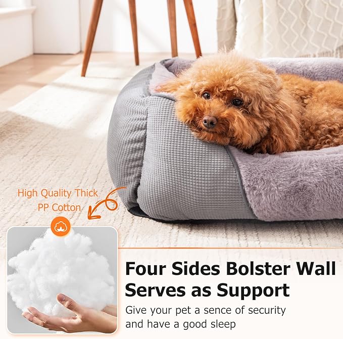 MIXJOY Washable Pet Beds for Dogs and Cats, Soft Orthopedic Puppy Bed With Anti-Slip Bottom, Calming Cuddler for Small Pets (20x19in, Grey)