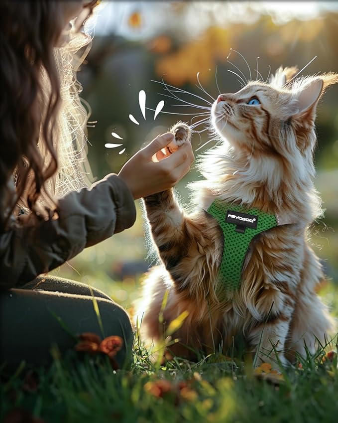 FAYOGOO Cat Harness, Cat Leash and Harness Set for Walking Escape Proof, Harness for Small Cats/Small Dogs, Large Kitten/Puppy Harness and Leash, Harness for Cats S-XXL(Neon Green, XX-Large)