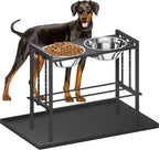 Raised Metal Dog Bowls - Large Breed, 3 Heights, Sturdy Stand for Extra Large Dogs, Black with Mat