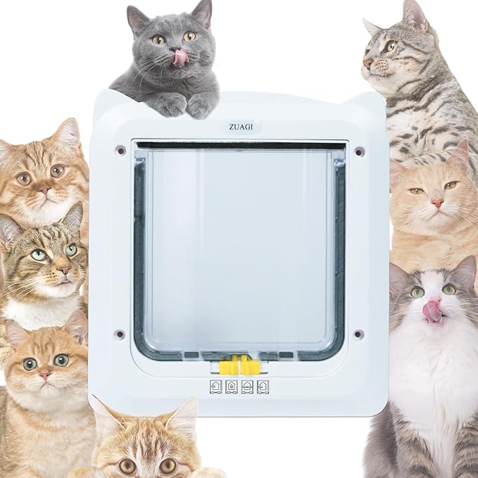 4 Way Locking Cat Door(Outer Size9.4 x8.6''),Dog Door for Window,Magnetic Pet Door for Interior Exterior Door，Weatherproof Cat Flap for Thin Door and Wall