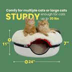 CATTASAURUS Peekaboo Cat Cave for Multiple & Large Cats Up to 30-45 Lbs, Fluffy Cat Beds & Furniture, Scratch Detachable & Washable Tunnel Bed, Comfy Donut Bed (Ruby Snowball, Large (Calming))