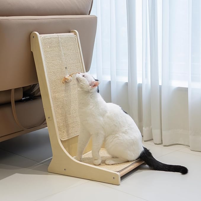 PETKARAY Sisal Cat Scratcher, Upright Cat Scratch Pad Wall Mounted, Vertical Scratching Post Alternative, L Shape Scratching Board 105°