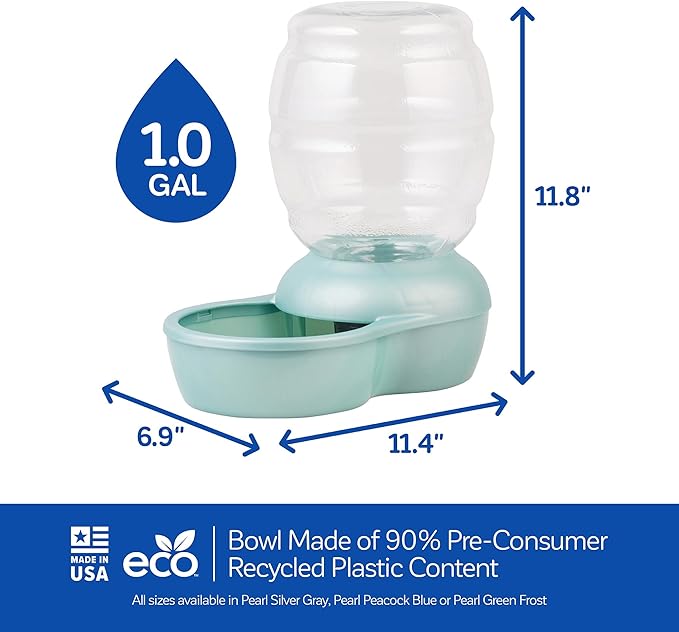 Petmate Replendish Automatic Gravity Waterer for Cats and Dogs, BPA-Free, No Batteries Required, Includes Charcoal Filter, 1 Gallon, Made in USA