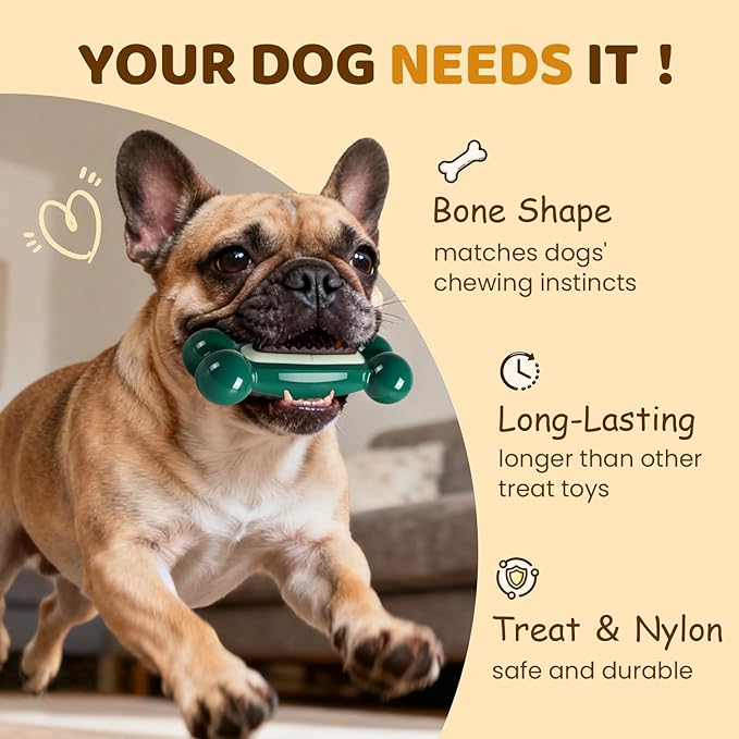 Dog Toys for Aggressive Chewers: Dog Treat & Chew Toys, Long-Lasting Interactive Dog Toys to Keep Them Busy, Indestructible Dog Enrichment Bones for Small Medium Large Breeds, Beef Flavor