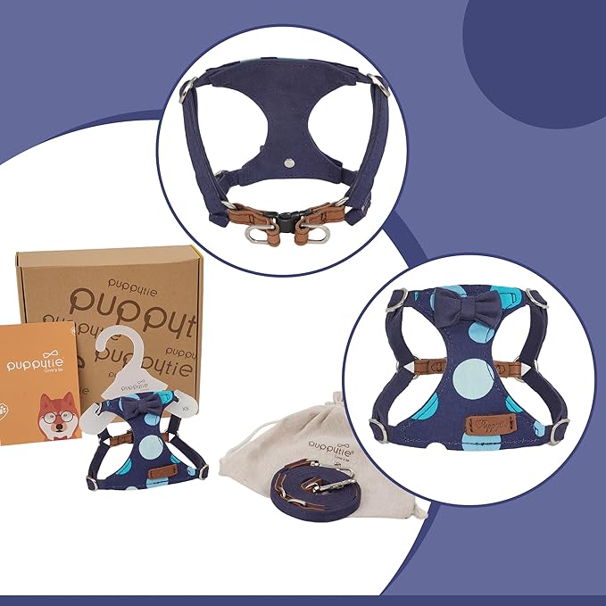 Puppytie No Pull xs Dog Harness with Multifunction Dog Leash,Soft Adjustable No Choke Escape Proof Pet Harness Vest,Polka dots Starry Sky,XS