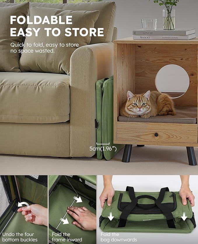 pecute Cat Carrier Stable, Pet Carrier Breathable and Portable, Cat Carriers Bag with Scientific Hidden Partition, Carriers for Cat Under 5kg, Dog Carrier Suitable for Travel and Outing, Green