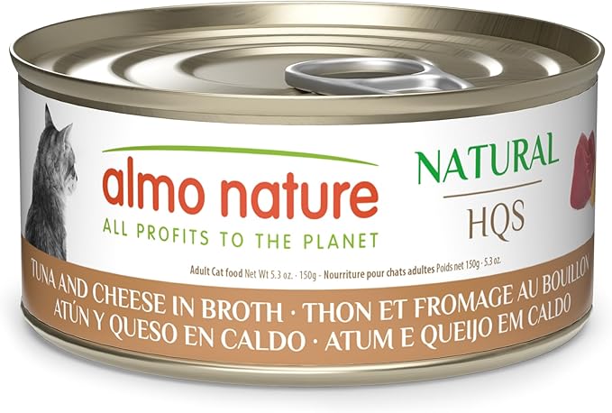 almo nature HQS Natural Wet Cat Food Tuna and Cheese in Broth, Grain-Free, 5.29 oz ((Pack of 24))
