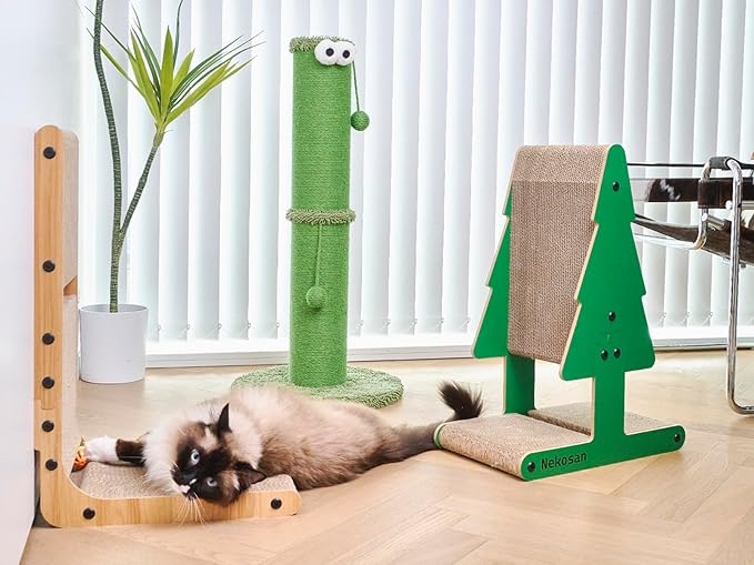 Nekosan Cat Scratcher, L-Shaped Cat Scratching Post, for Wall and Couch Protection, Cat Scratching Board with 2 Cat Ball Toys for Indoor Cats, Large
