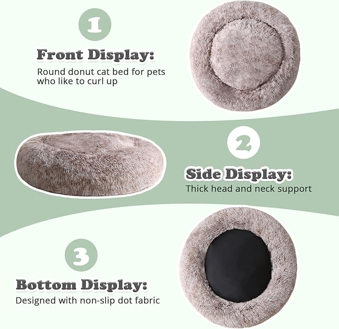 JOLLYVOGUE Dog & Cat Bed, Calming Anti-Anxiety Pet Bed for Small Dogs, Fluffy Donut Cushion for Small and Medium Pets (23")