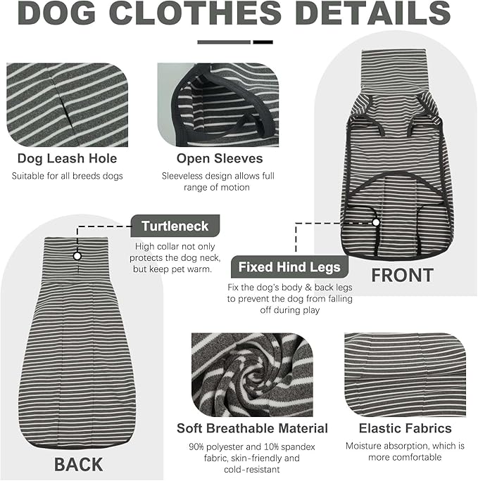 ROZKITCH Dog Winter Coat Soft Pullover Pajamas, Pet Windproof Warm Cold Weather Jacket Vest Cozy Jumpsuit Apparel Outfit Clothes for Small, Medium, Large Dogs Walking Hiking Travel Sleep Stripe XS