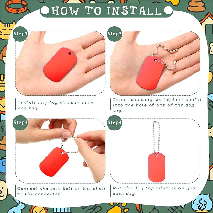 Yinkin 200 Pcs Personalized Military Dog Tags Set Including 100 Pcs Aluminum Blank Dog Tags for Engraving 100 Ball Steel Chain Rectangle Metal Blank Stamping Label for DIY Craft(Red)