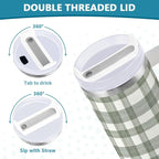 Boccsty Watercolor Sage Green Plaid Insulated Tumblers Reusable Stainless Steel Tumbler 30 oz Cup Coffee Travel Mug Water Bottle with Handle & Flip Straw for Home Office Car