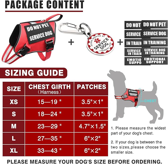 Service Dog Vest Harness+ID Tag+10 Patches,Metal Serivce Dog Tag&Reflective Emotional Support Dog Vest with Handle for Small Dogs,Easy Put On/Off for Training/Walking/Everyday Red XS