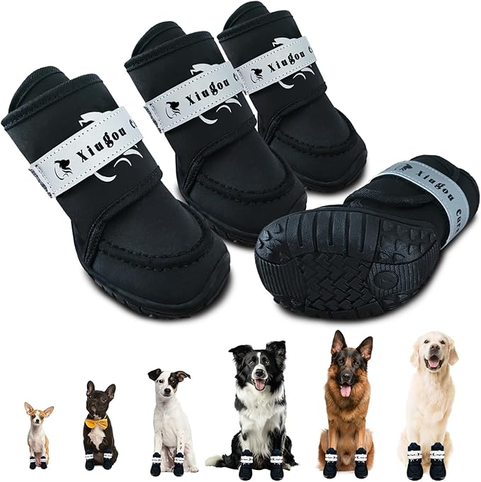 Dog Shoes for Small, Medium and Large Dogs - Waterproof for Rainy Days, Fit for Winter Snow and Hot Summer Roads, with Anti-Slip Soles for Indoor Hard Floors (Black, Size 8)