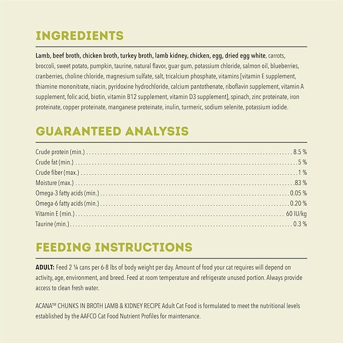 ACANA Chunks in Broth Wet Cat Food Lamb & Kidney Recipe 5.5oz Cans (6 Count)