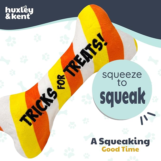 Huxley & Kent Halloween Funny Dog Toy w/Squeaker – Power Plush Squeaky Dog Toys for Small, Medium & Large Dogs – Soft Stuffed Animal for Indoor Play & Fetch - Tricks for Treats, One Size