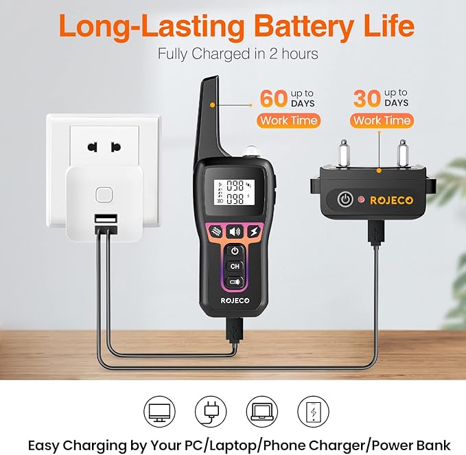 ROJECO Dog Training Collar with 3300FT Remote,IPX7 Waterproof Rechargeable Shock Collar for Large Medium Small Dogs,3 Safe Training Modes with Beep,Vibration and Shock,Adjustable Electronic Dog Collar