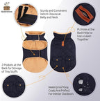 Queenmore Warm Puffer Dog Coat, Quilting Winter Jacket Ultra Thick Plush Lining with Storage Pockets (Dark Navy, X-Large)