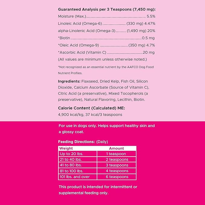 Omega 3 Powder for Dogs - 14 oz of Dog Powder Supplement for Skin and Coat - Made with Omega 3, 6, and 9 Fatty Acids, Biotin, and Vitamin C - Made in The USA