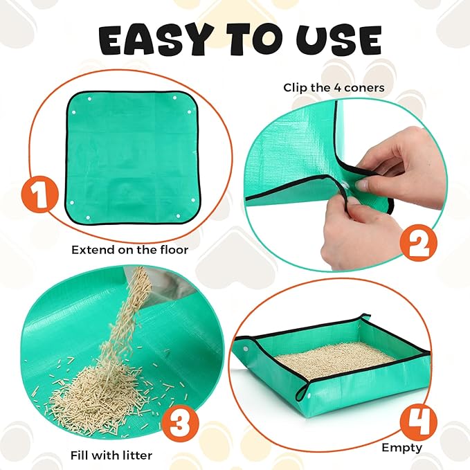 25 Pcs Disposable Travel Litter Box for Cat Dog Foldable Litter Box Collapsible Waterproof Pet Supplies for Kitten Indoor Outdoor, 19.69 x 19.69 Inch