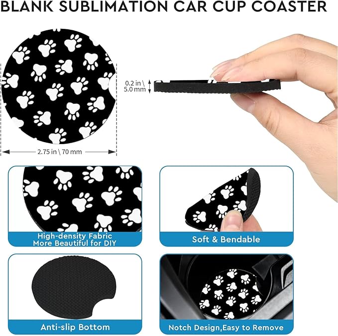 Car Coasters for Cup Holders,2 Pack Dog Paw Car Cup Holder Coasters,2.75" Universal Size Anti Slip Rubber Mat,Automotive Cup Holder Decal Decor,Dog Gifts for Dog Lovers for Women,Men,Mom