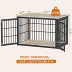 48 Inch Heavy Duty Dog Crate Furniture for Large and Medium Dogs, Decorative Pet House End Table, Wooden Cage Kennel Furniture Indoor, Grey