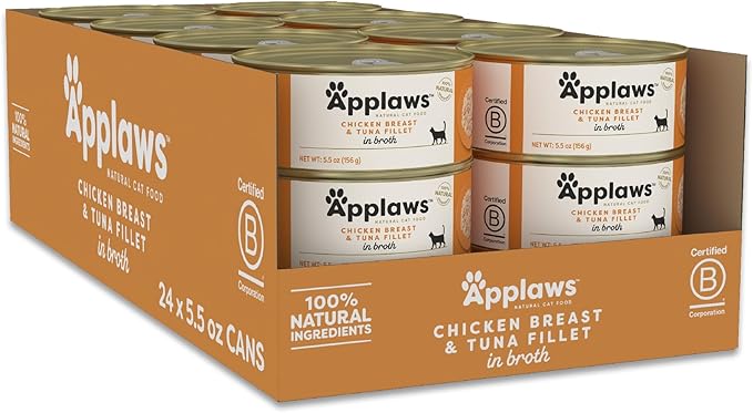 Applaws Natural Wet Canned Cat Food, Limited Ingredient, Protein with No Artificial Additives, Chicken Breast & Tuna Fillet in Broth (24 x 5.5oz Cans)